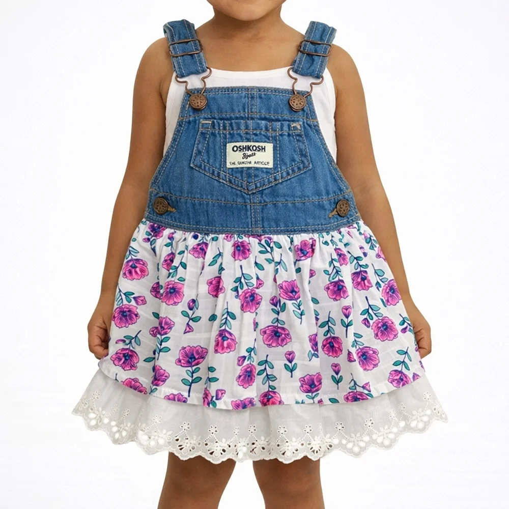 OshKosh B'gosh Floral Denim Overall Dress Size 3T